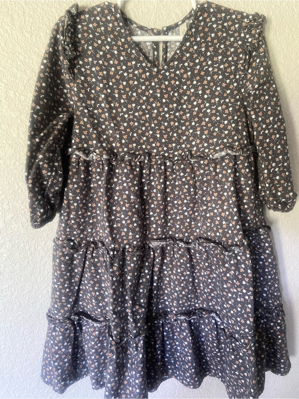 Rylee + Cru Charcoal Floral Tiered Dress with Peach Accents